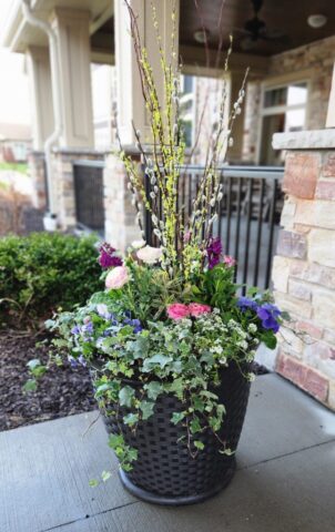 Spring Flowe Planter at Senior Living Community Entrance in Franklin WI